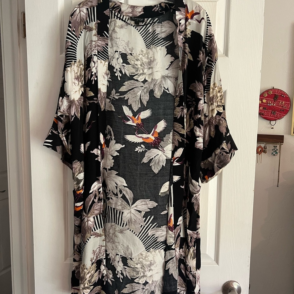 Topshop Black and White Floral Kimono